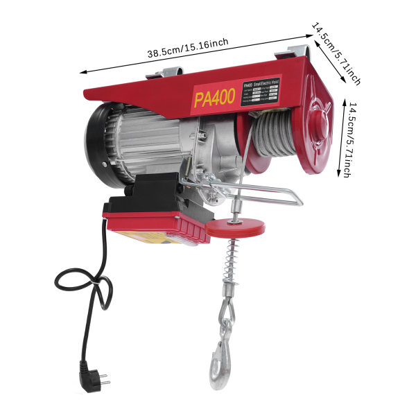 400kg 12m Wire Rope Electric Hoist, Electric Hoist with Wireless Control, Electric Hoist with Two Slings - Red