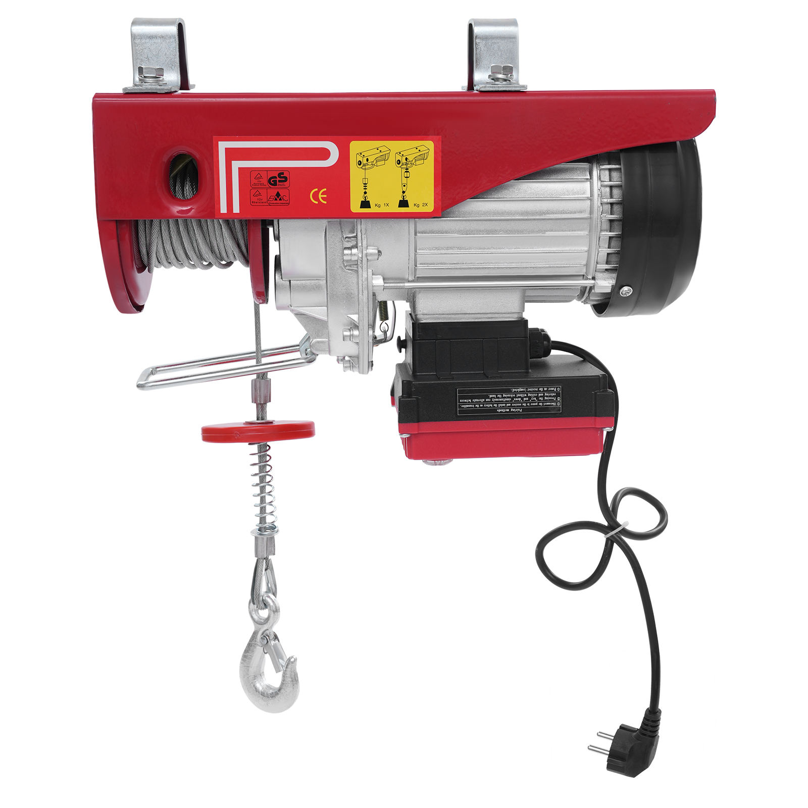 400kg 12m Wire Rope Electric Hoist, Electric Hoist with Wireless Control, Electric Hoist with Two Slings - Red