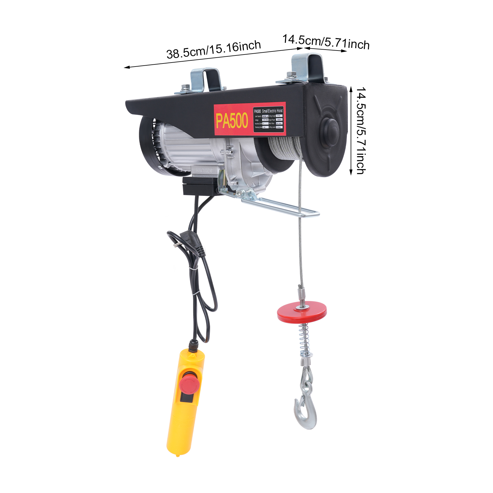 Electric Hoist, Electric Hoist with Cable Remote Control for Garage, Warehouses - 500kg with Emergency Stop 18m Steel Wire Rope Black