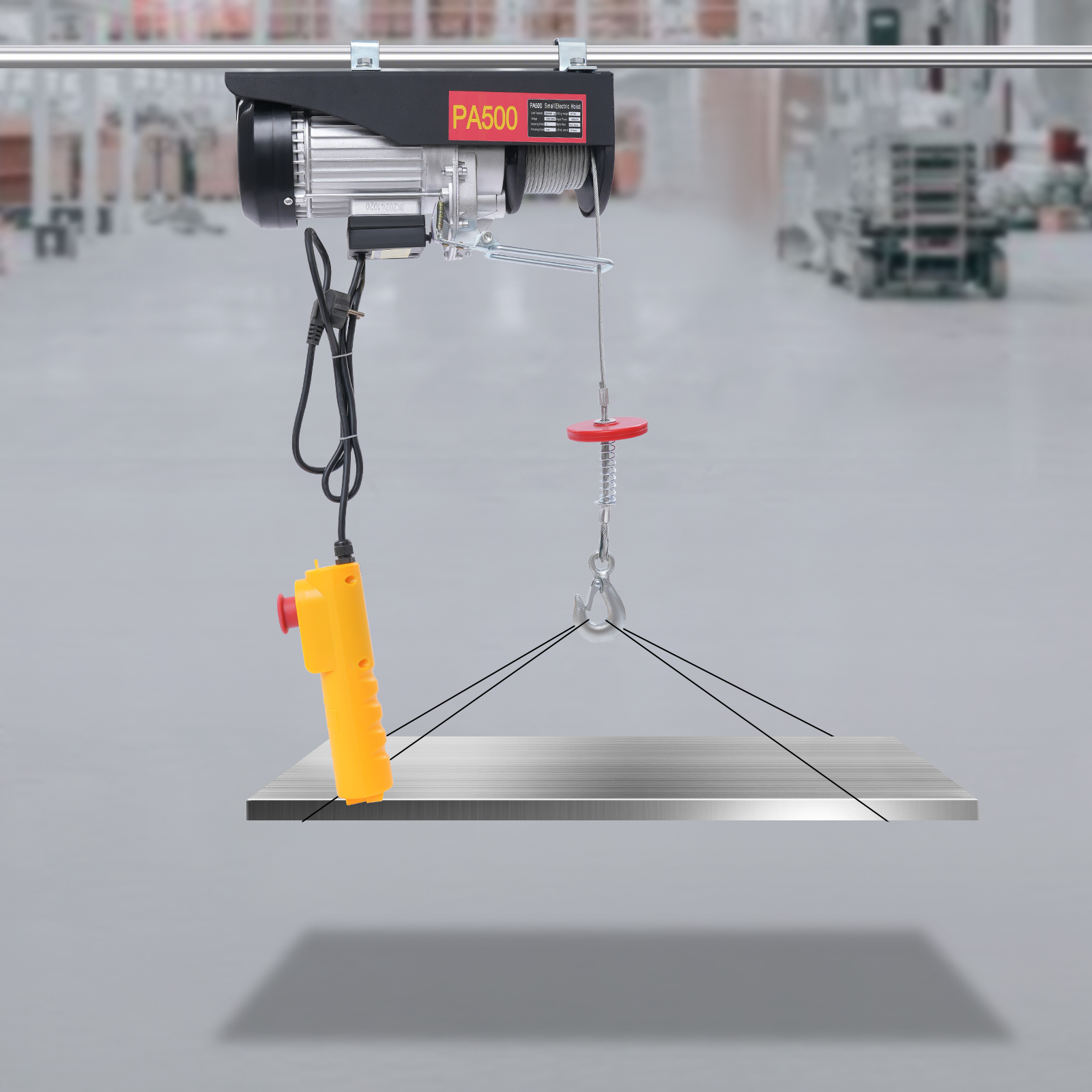 Electric Hoist, Electric Hoist with Cable Remote Control for Garage, Warehouses - 500kg with Emergency Stop 18m Steel Wire Rope Black Electric Hoist, Electric Hoist with Cable Remote Control for Garage, Warehouses - 500kg with Emergency Stop 18m Steel Wire Rope Black