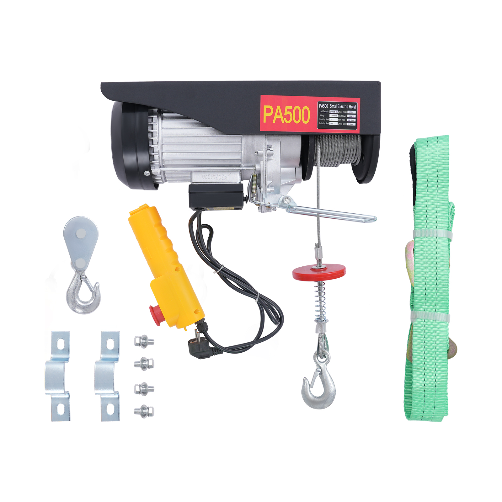 Electric Hoist, Electric Hoist with Cable Remote Control for Garage, Warehouses - 500kg with Emergency Stop 18m Steel Wire Rope Black Electric Hoist, Electric Hoist with Cable Remote Control for Garage, Warehouses - 500kg with Emergency Stop 18m Steel Wire Rope Black