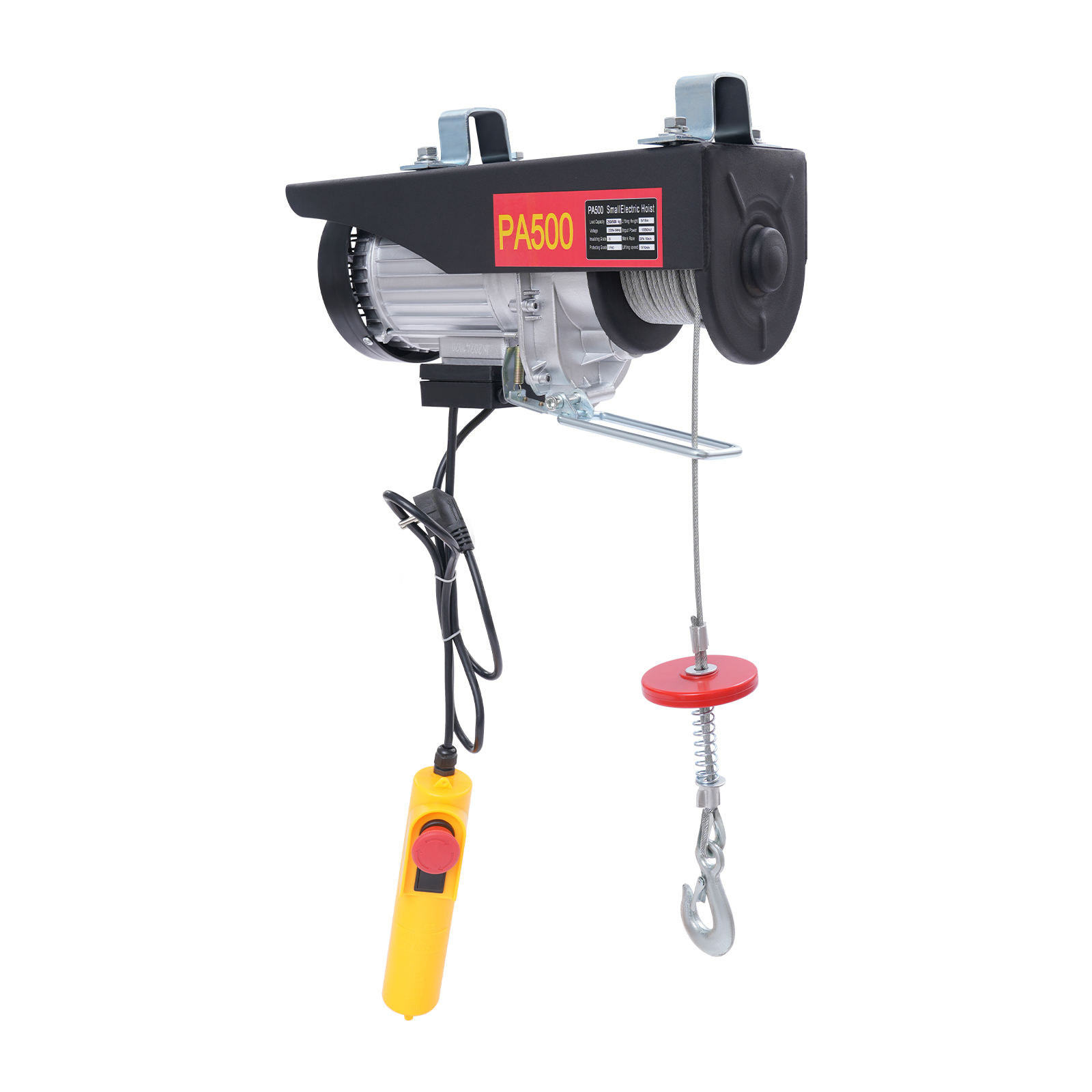 Electric Hoist, Electric Hoist with Cable Remote Control for Garage, Warehouses - 500kg with Emergency Stop 18m Steel Wire Rope Black Electric Hoist, Electric Hoist with Cable Remote Control for Garage, Warehouses - 500kg with Emergency Stop 18m Steel Wire Rope Black