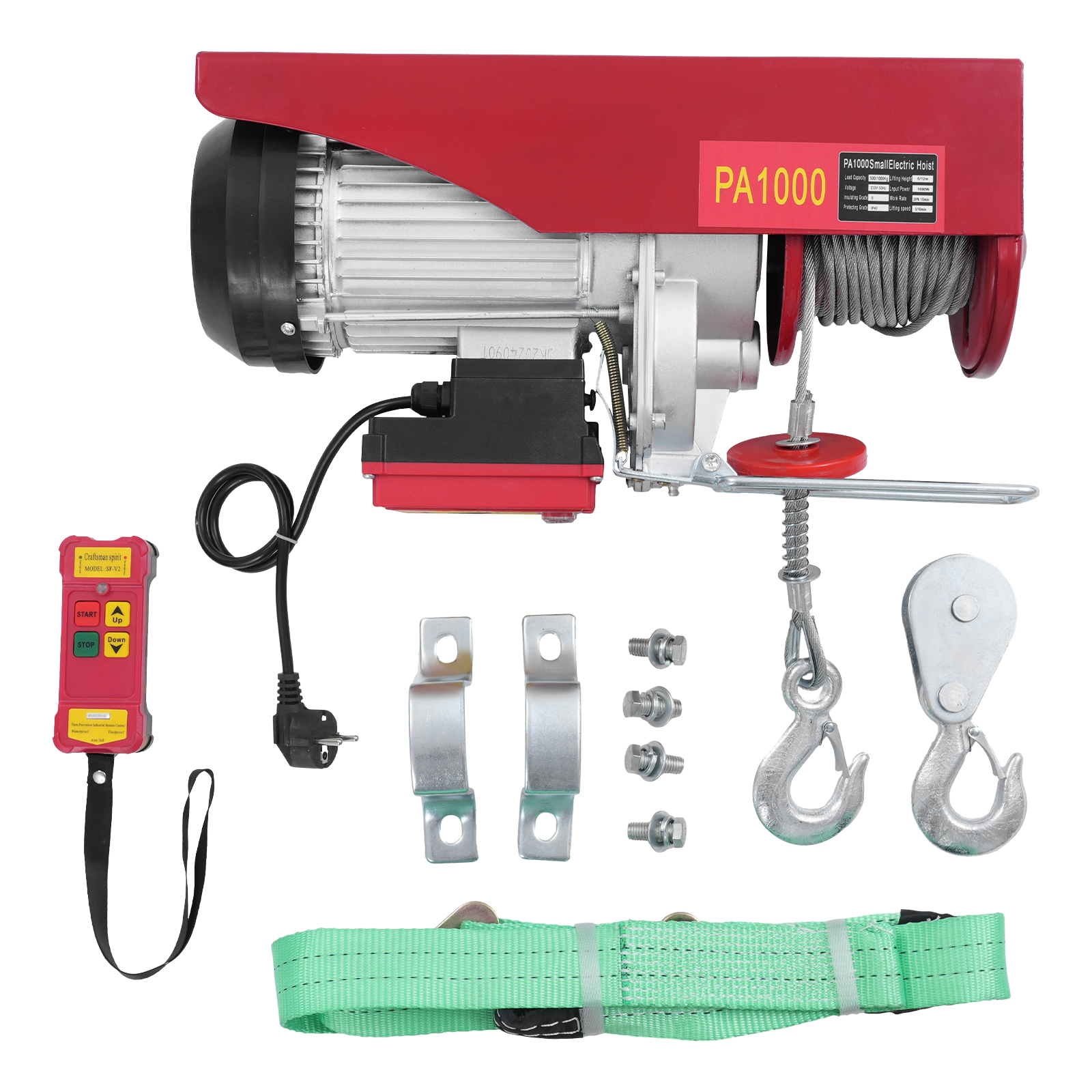 1000kg 12m Wire Rope Electric Hoist with Wireless Remote Control, Wireless Control Electric Hoist, Double Sling Electric Hoist
