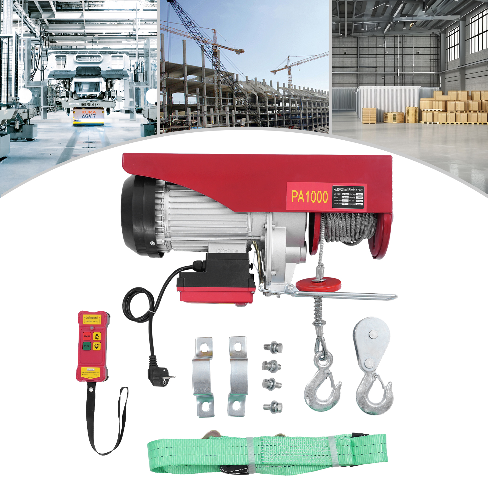 1000kg 12m Wire Rope Electric Hoist with Wireless Remote Control, Wireless Control Electric Hoist, Double Sling Electric Hoist 1000kg 12m Wire Rope Electric Hoist with Wireless Remote Control, Wireless Control Electric Hoist, Double Sling Electric Hoist