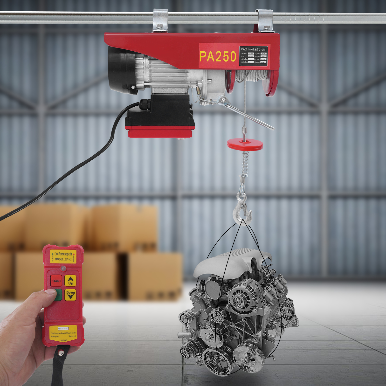250kg 12m Wire Rope Electric Hoist with Wireless Remote Control, Wireless Control Electric Hoist, Double Sling Electric Hoist 250kg 12m Wire Rope Electric Hoist with Wireless Remote Control, Wireless Control Electric Hoist, Double Sling Electric Hoist