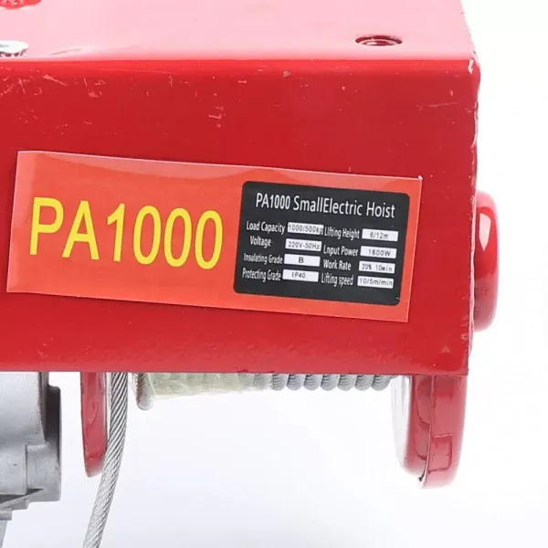 Electric hoist 800/1000 kg with emergency stop switch 220 V 1600 W Electric winch IP40 - Protection class 6 mm