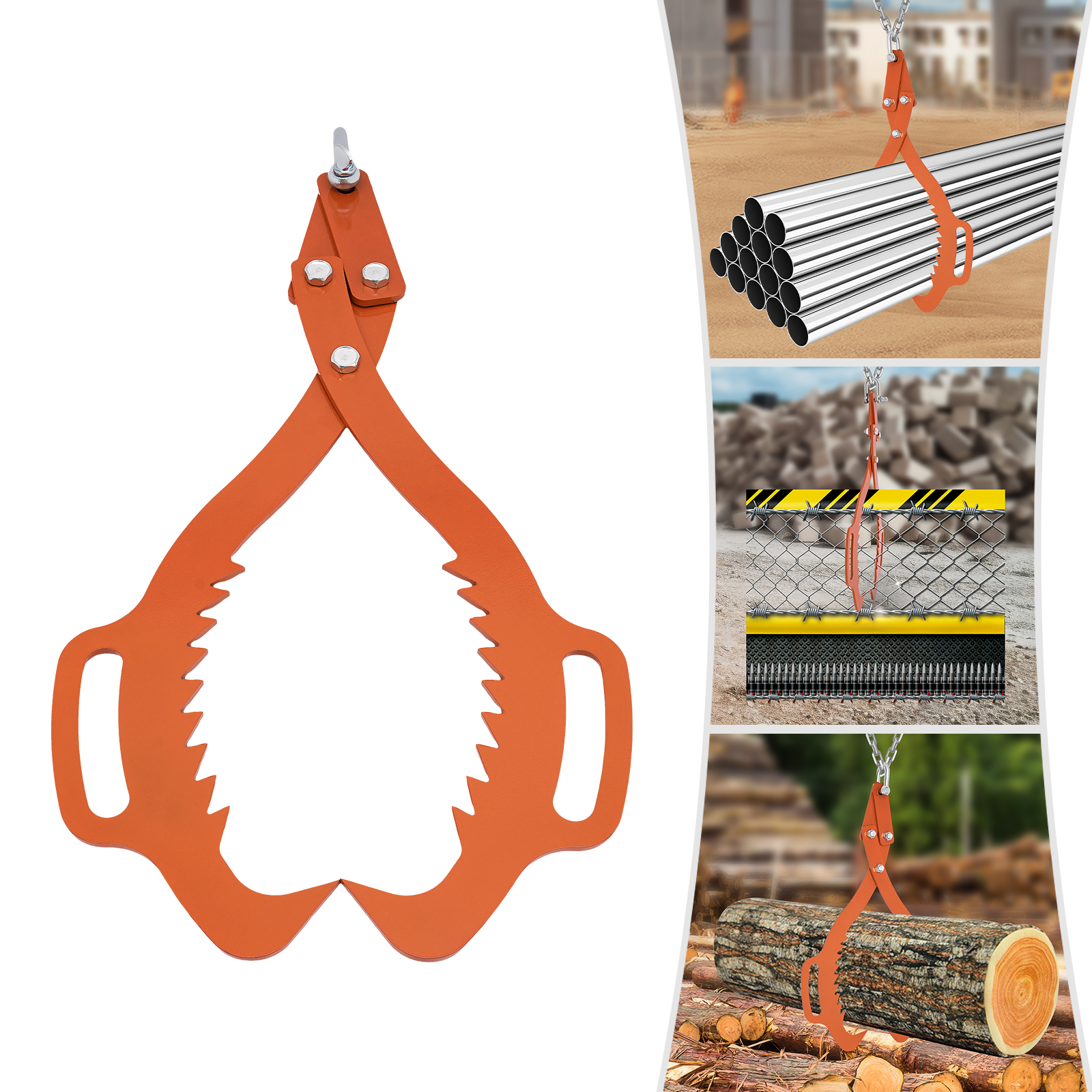 21in Wood Grapple Claw Hook Heavy Duty Forestry Clamps Carrying Clamps Lifting Clamps Orange