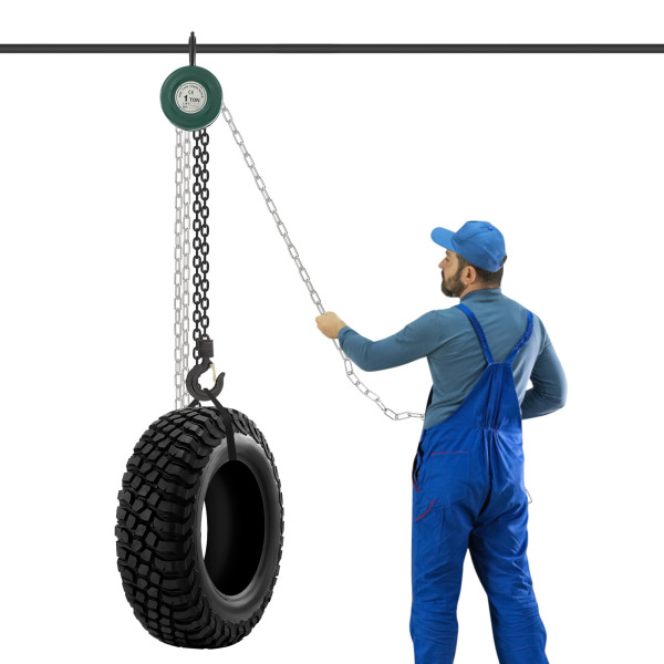 Manual Chain Hoist, 1T Chain Hoist, Hand Chain Hoist for most Industrial Fields, including Transportation, Factories - Green