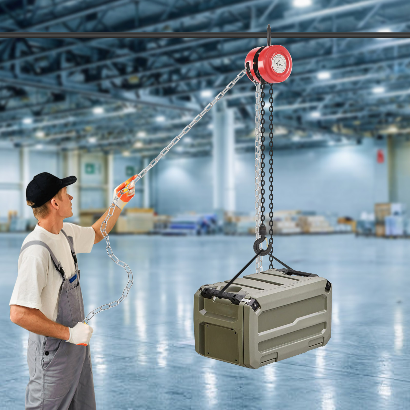 Manual Chain Hoist, 1T Chain Hoist, Hand Chain Hoist for most Industrial Fields, including Transportation, Factories - Red