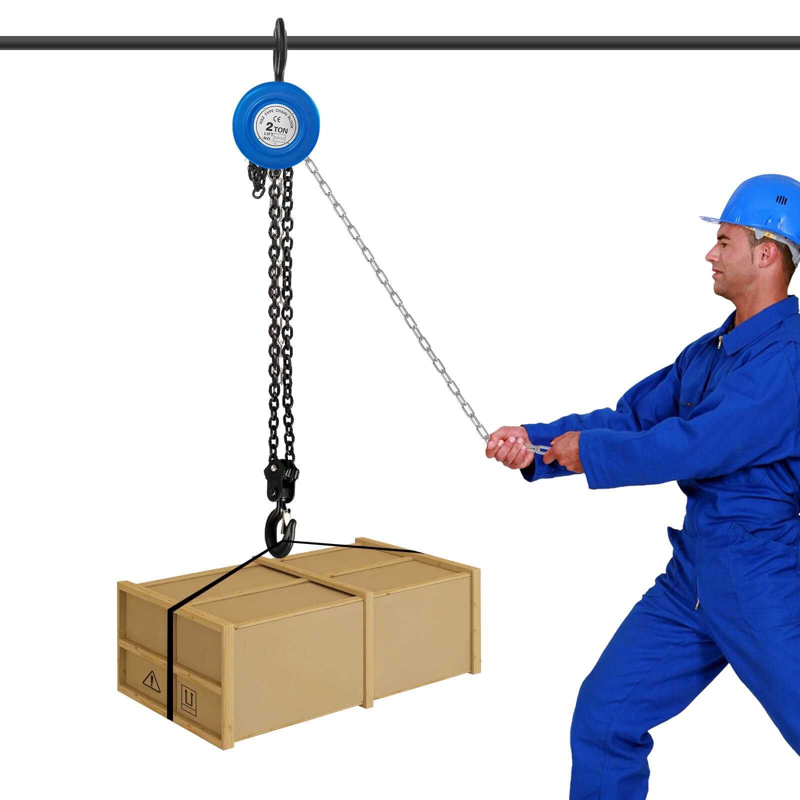 Blue 2T 3m Hand Chain Hoist, Manual Chain Hoist - 4409.25 lbs Capacity, Anti-Reverse Lock Blue 2T 3m Hand Chain Hoist, Manual Chain Hoist - 4409.25 lbs Capacity, Anti-Reverse Lock