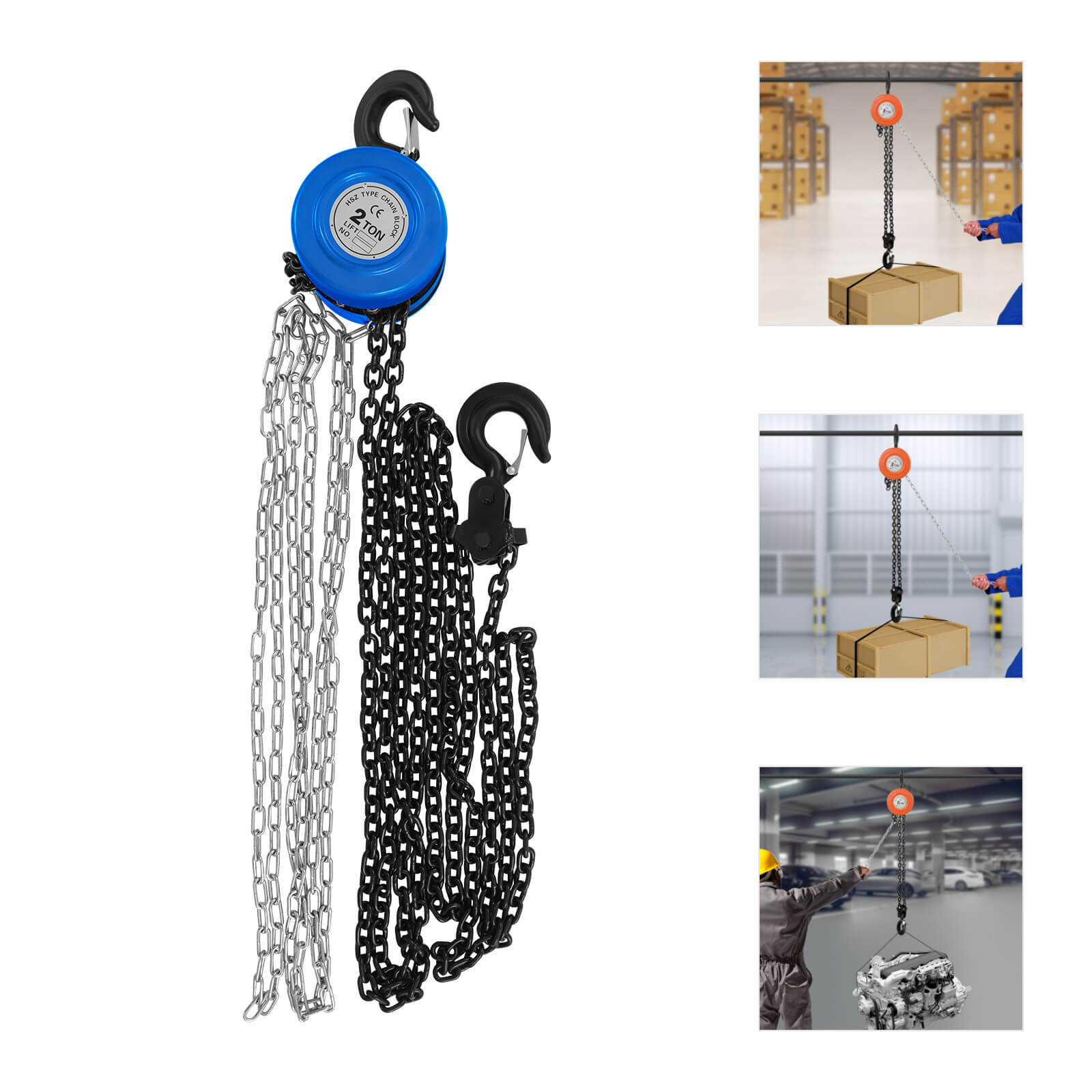 Blue 2T 3m Hand Chain Hoist, Manual Chain Hoist - 4409.25 lbs Capacity, Anti-Reverse Lock Blue 2T 3m Hand Chain Hoist, Manual Chain Hoist - 4409.25 lbs Capacity, Anti-Reverse Lock