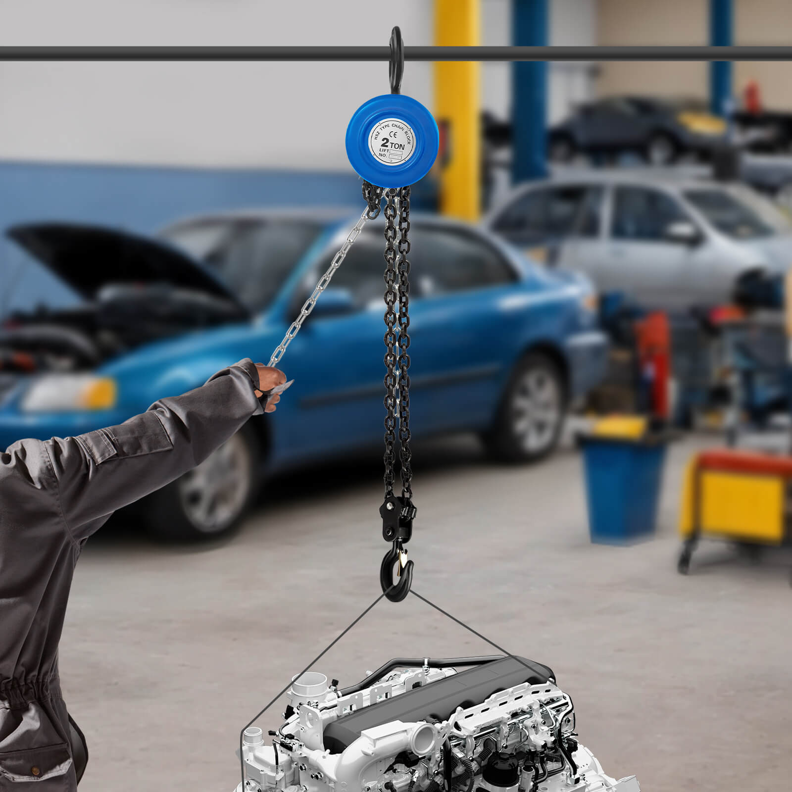 Blue 2T 3m Hand Chain Hoist, Manual Chain Hoist - 4409.25 lbs Capacity, Anti-Reverse Lock