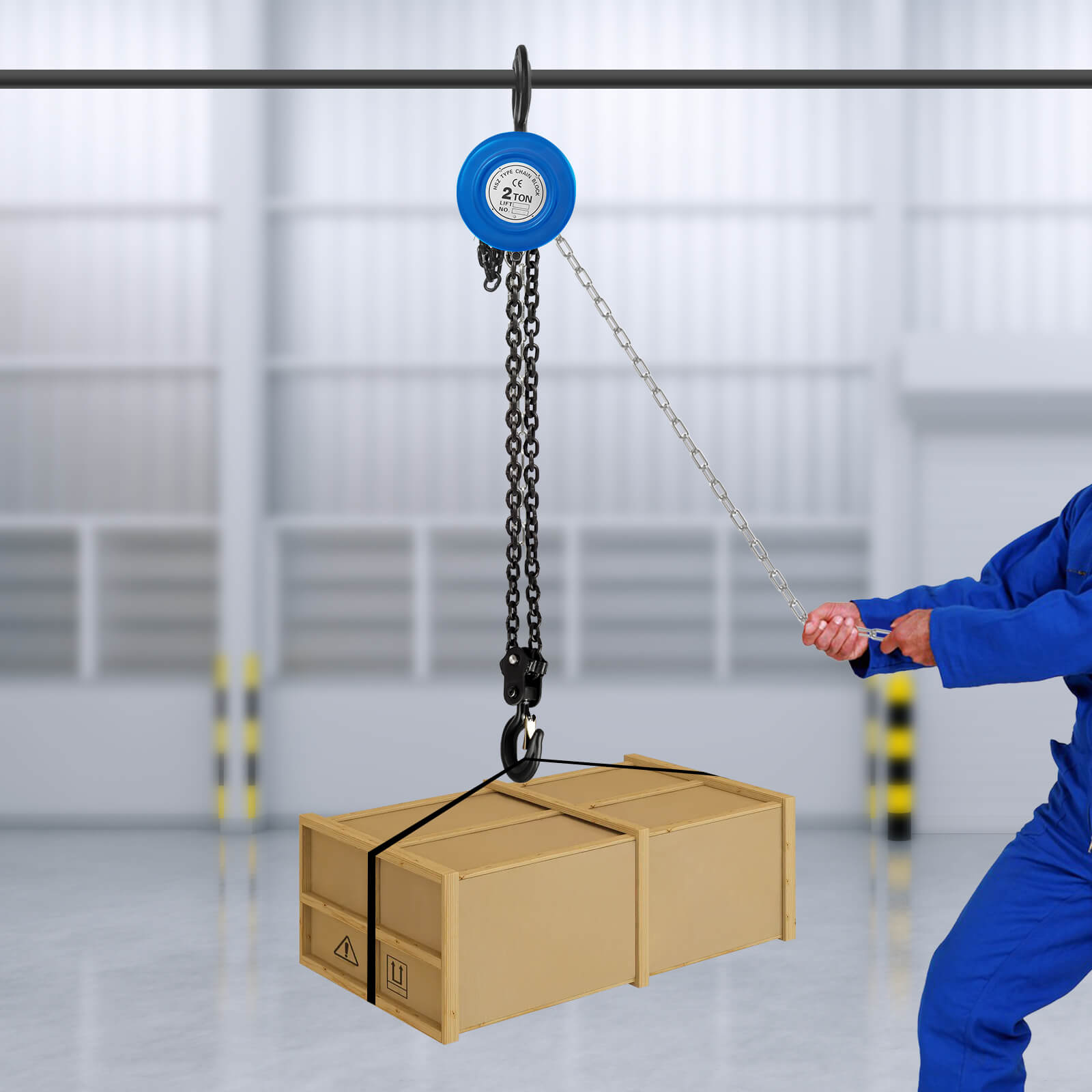 Blue 2T 3m Hand Chain Hoist, Manual Chain Hoist - 4409.25 lbs Capacity, Anti-Reverse Lock Blue 2T 3m Hand Chain Hoist, Manual Chain Hoist - 4409.25 lbs Capacity, Anti-Reverse Lock