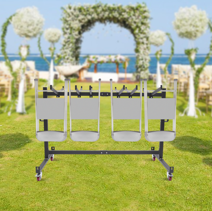 Folding table and chair trolley, folding chair frame, chair frame with 4 casters, 85.3*180.6*113.5cm
