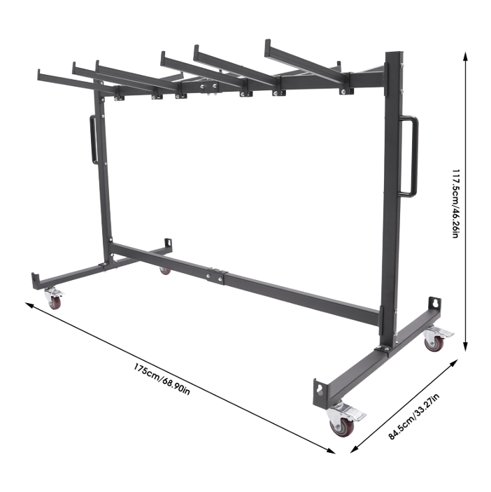 Folding table and chair trolley, folding chair frame, chair frame with 4 casters, 85.3*180.6*113.5cm Folding table and chair trolley, folding chair frame, chair frame with 4 casters, 85.3*180.6*113.5cm