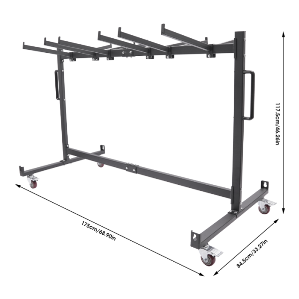 Folding table and chair trolley, folding chair frame, chair frame with 4 casters, 85.3*180.6*113.5cm
