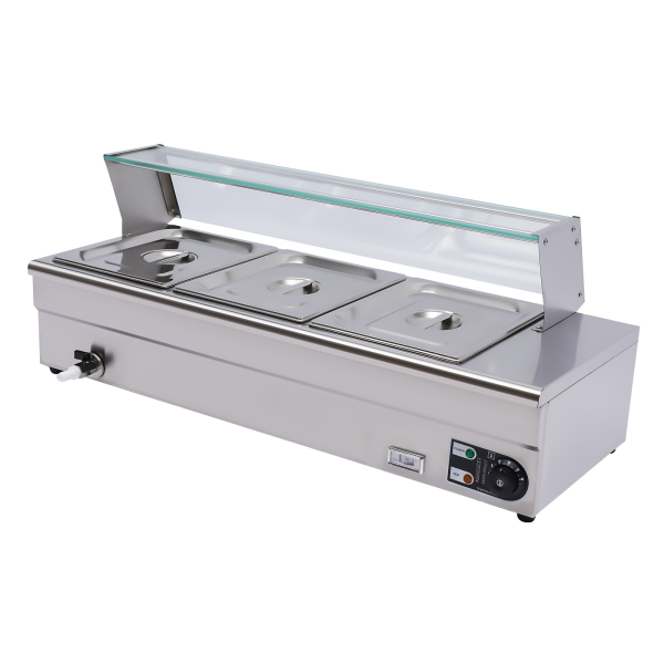 Electric Buffet Warmer 1200W with Thermometer and Drain Tap 3 x 6 L Stainless Steel Electric Buffet Warmer For Guests Including Milk Silver