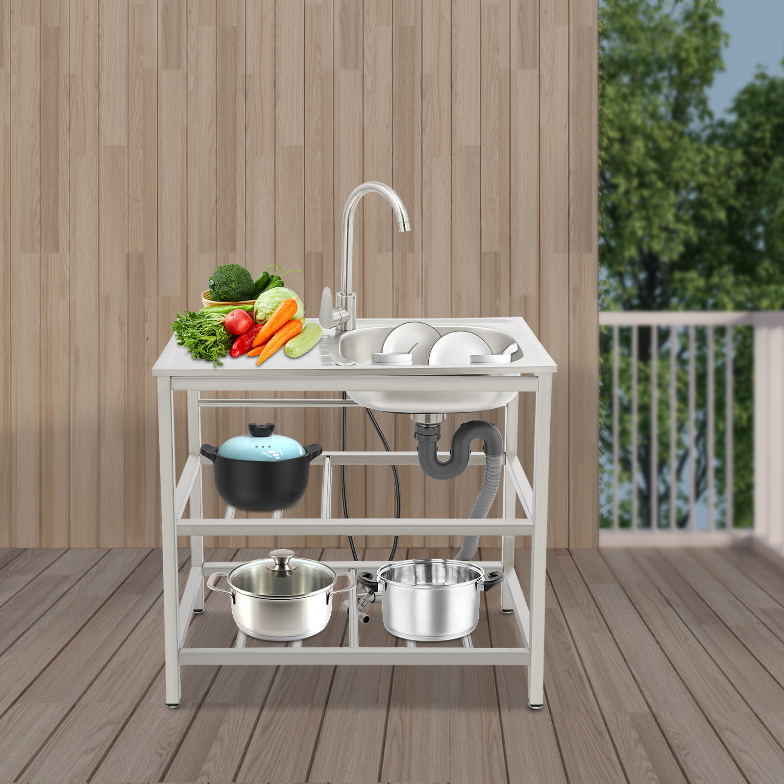 75x40x78cm Stainless Steel Kitchen Sink, Freestanding Outdoor Kitchen Utility Sink, Stainless Steel Sink with Faucet 75x40x78cm Stainless Steel Kitchen Sink, Freestanding Outdoor Kitchen Utility Sink, Stainless Steel Sink with Faucet