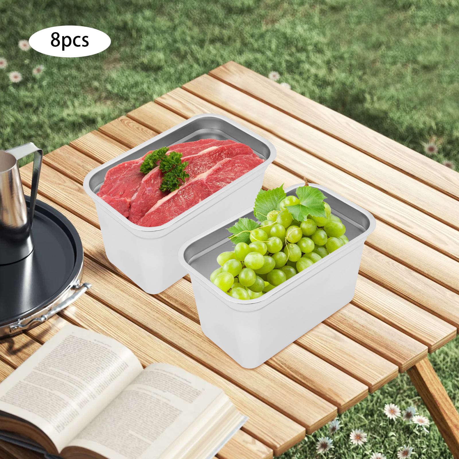 8PCS 6 inches Hotel Pots, Stainless Steel Steamer Pans, Stainless Steel Food Containers with Lids 8PCS 6 inches Hotel Pots, Stainless Steel Steamer Pans, Stainless Steel Food Containers with Lids