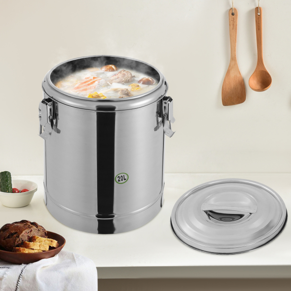 Isothermal Bucket, Isothermal Soup Container, Excellent insulation performance, 29.5*38cm, Silver