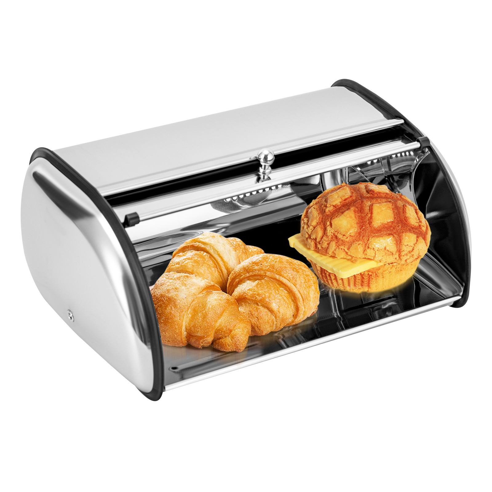 Stainless Steel Bread Box for Kitchen Countertop, Stainless Steel Bread Storage Container with Roll-up Lid and Clear Window