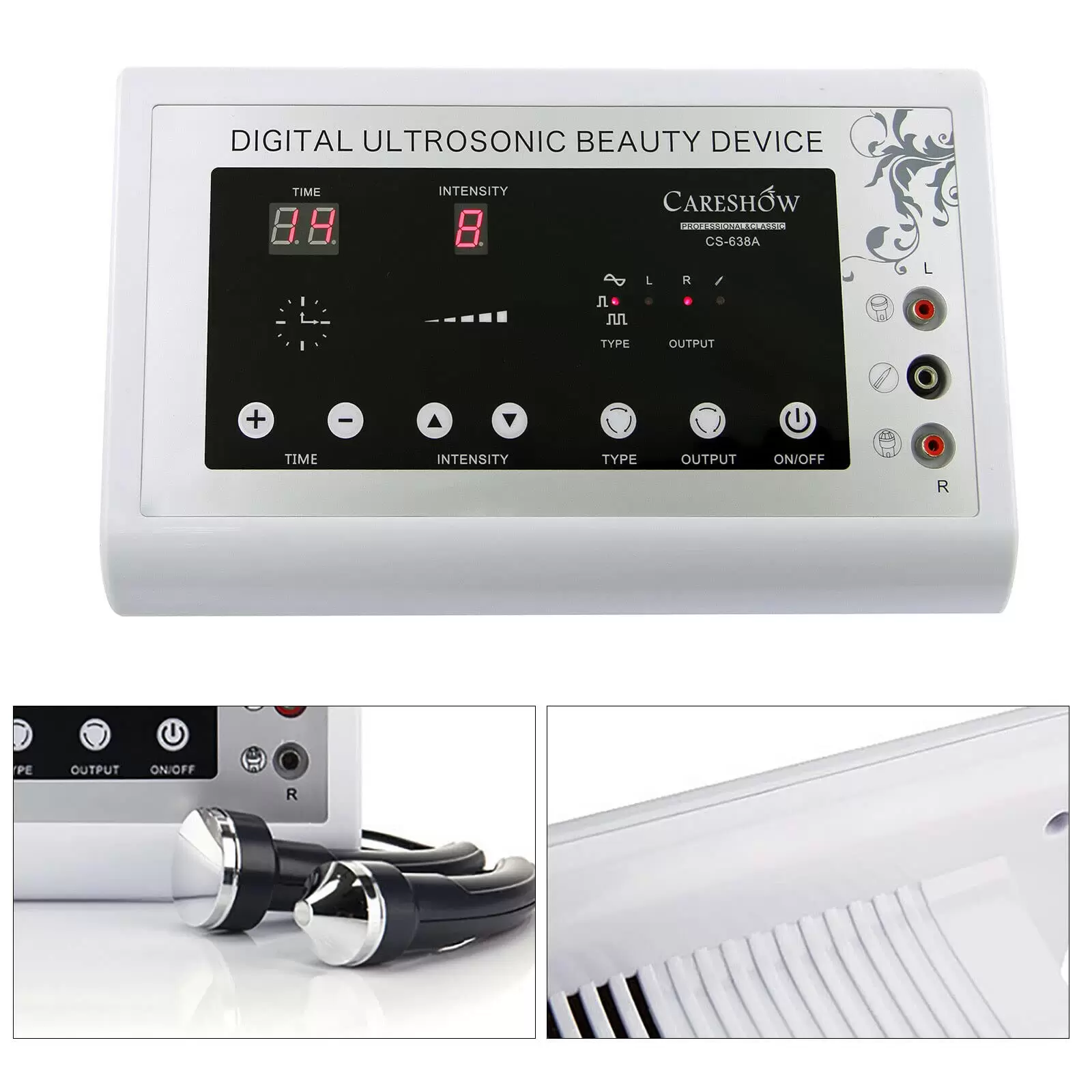 Ultrasonic Face Massager Skin Wrinkle Massager Beauty Equipment with 3 Different Beauty Probe Flat Massage Head for Home Salon