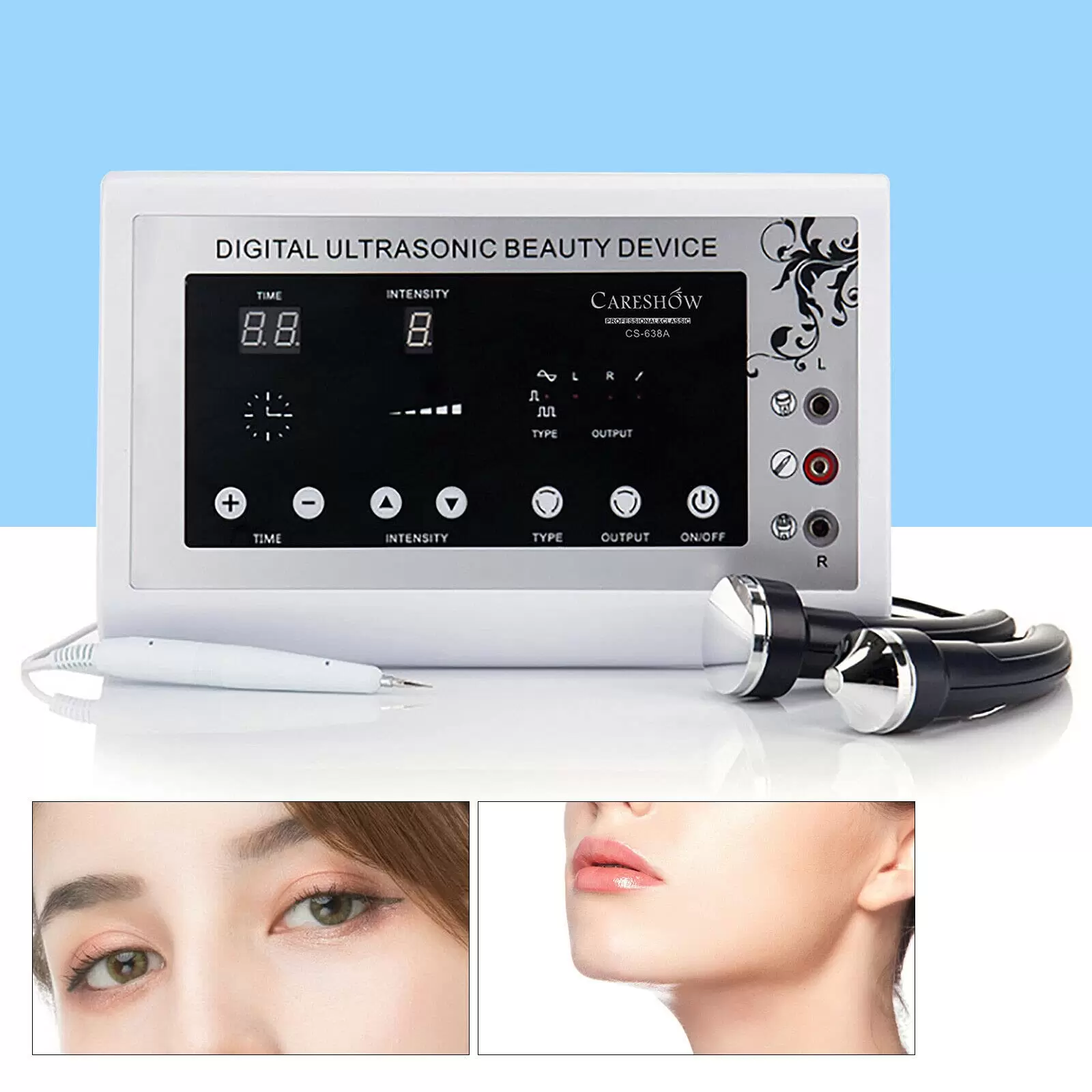 Ultrasonic Face Massager Skin Wrinkle Massager Beauty Equipment with 3 Different Beauty Probe Flat Massage Head for Home Salon Ultrasonic Face Massager Skin Wrinkle Massager Beauty Equipment with 3 Different Beauty Probe Flat Massage Head for Home Salon