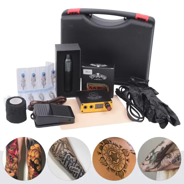 Rotary Tattoo Machine Complete Tattoo Pen with 20 Needle Cartridges Digital Display Power Supply