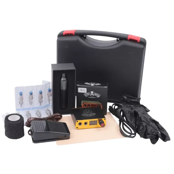 Rotary Tattoo Machine Complete Tattoo Pen with 20 Needle Cartridges Digital Display Power Supply