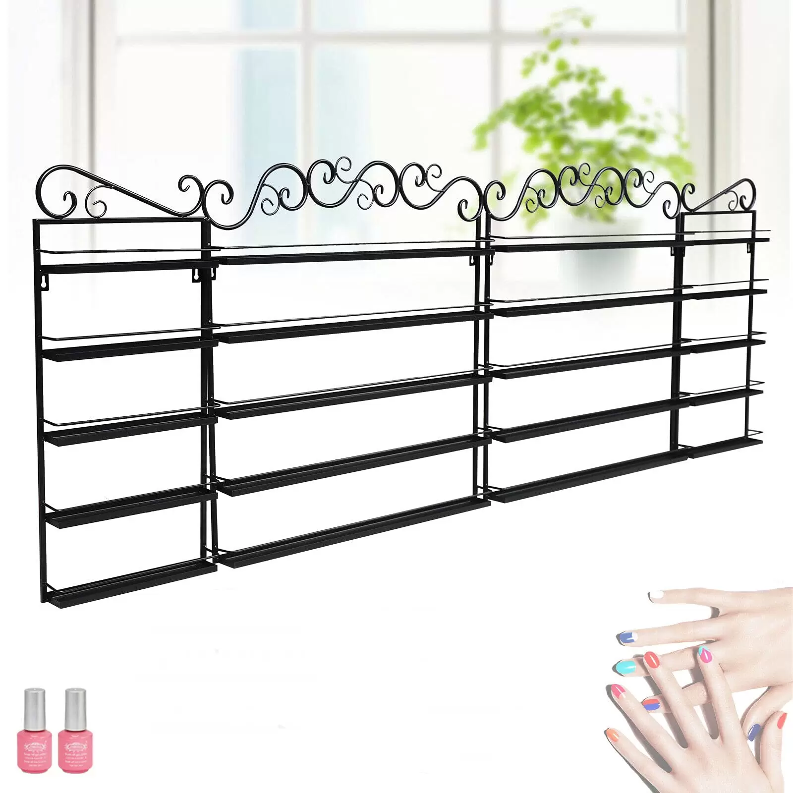 Wall Mounted Nail Polish Shelf, Metal Shelf for Aromatherapy and Lipsticks, 5 Pack (Black)