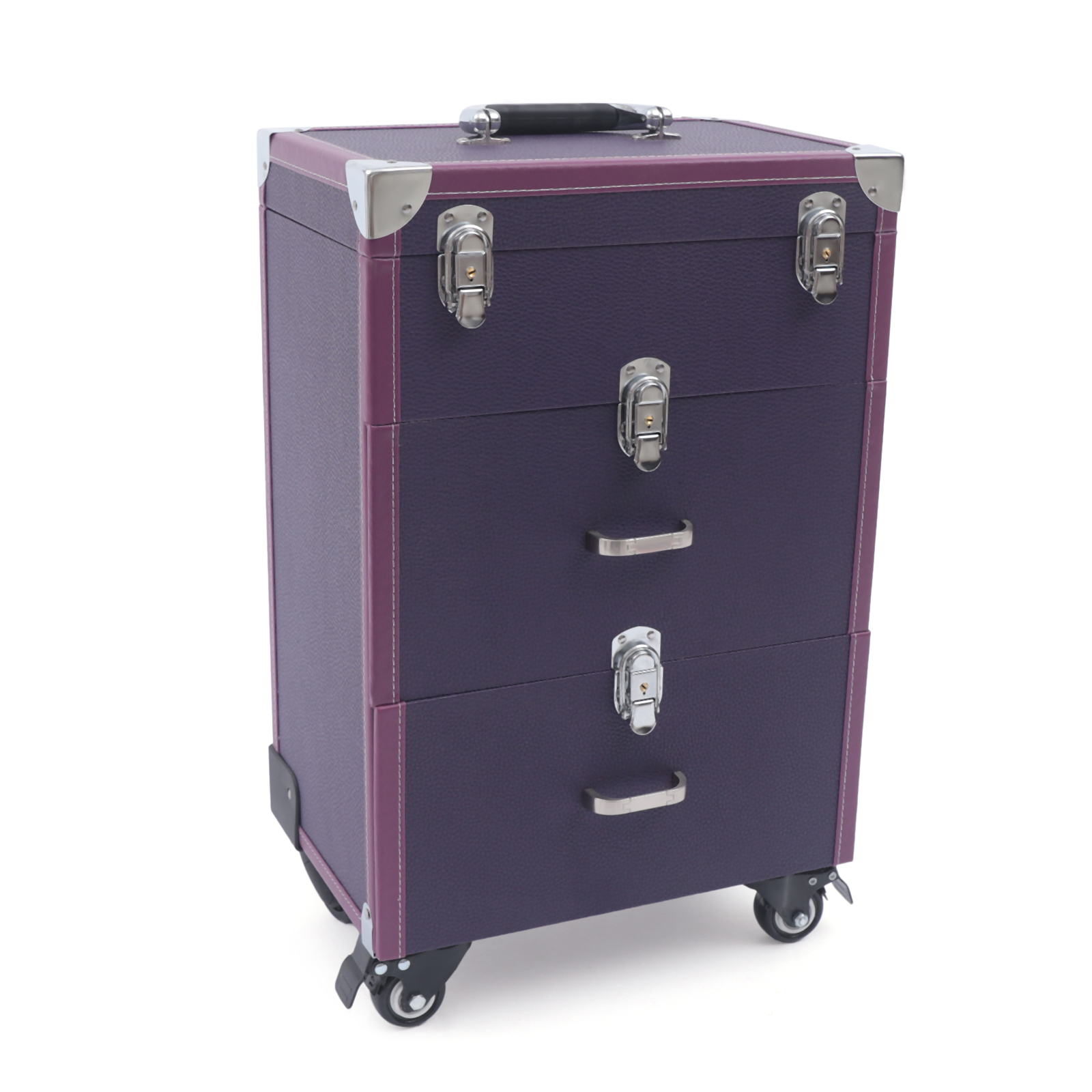 Makeup Train Case Rolling Makeup Trolley Case Nail Polish Organizer Jewelry Travel Cosmetic Train Case w/ 4 Wheels 14.2*9*19.29'' Purple