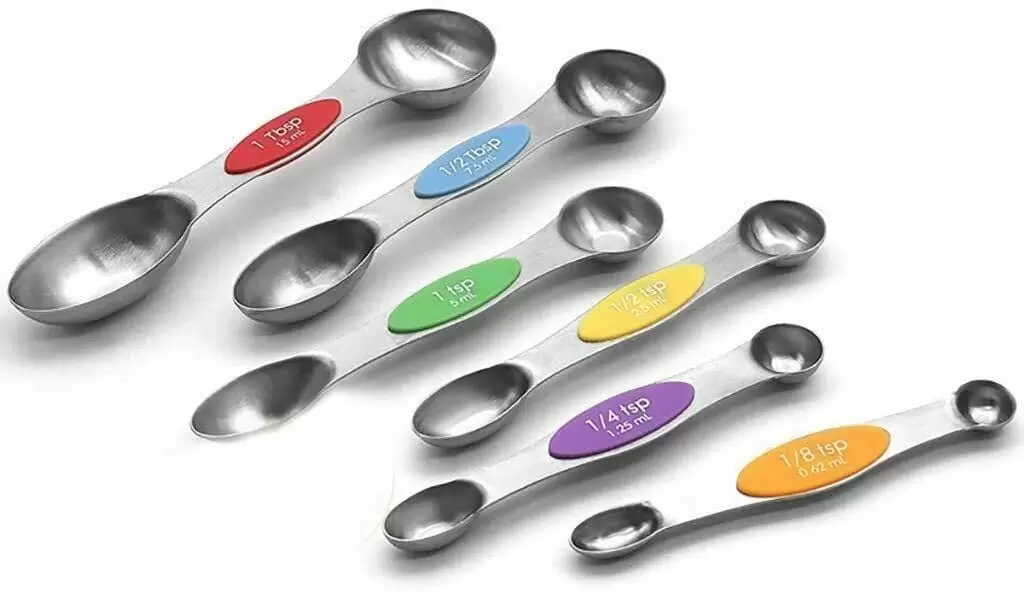 6 Colorful Metal Measuring Spoons Stainless Steel Double Sided Coffee Spoons for Chef