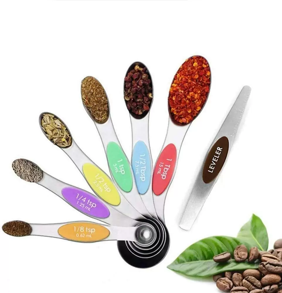 6 Colorful Metal Measuring Spoons Stainless Steel Double Sided Coffee Spoons for Chef 6 Colorful Metal Measuring Spoons Stainless Steel Double Sided Coffee Spoons for Chef