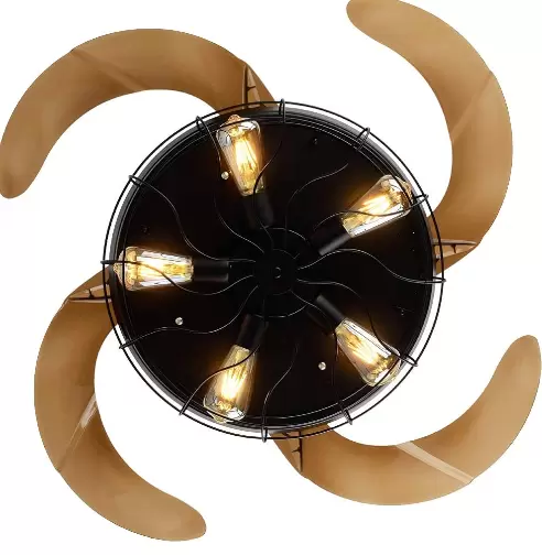 Retro Metal Ceiling Fan with 4 Retractable Blades with Light and Remote Control - Modern Quiet and Small Blades - 108cm