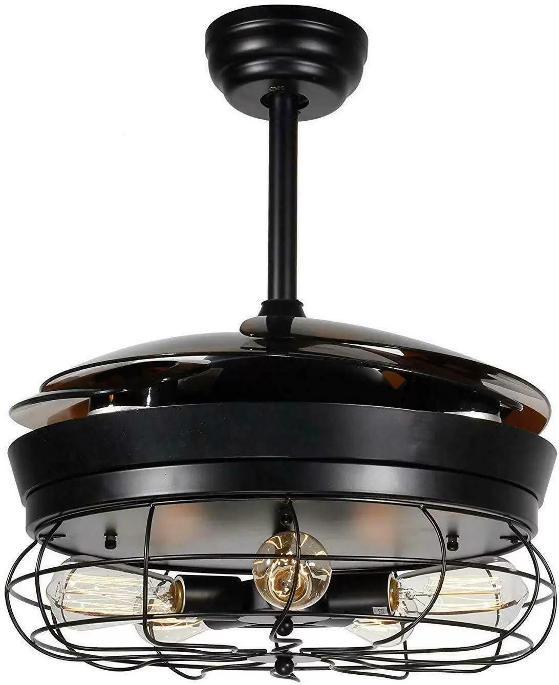 Retro Metal Ceiling Fan with 4 Retractable Blades with Light and Remote Control - Modern Quiet and Small Blades - 108cm Retro Metal Ceiling Fan with 4 Retractable Blades with Light and Remote Control - Modern Quiet and Small Blades - 108cm