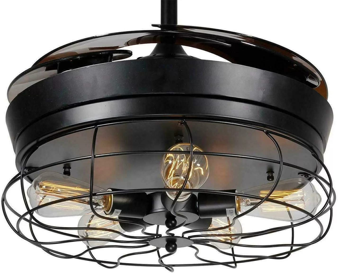Retro Metal Ceiling Fan with 4 Retractable Blades with Light and Remote Control - Modern Quiet and Small Blades - 108cm Retro Metal Ceiling Fan with 4 Retractable Blades with Light and Remote Control - Modern Quiet and Small Blades - 108cm