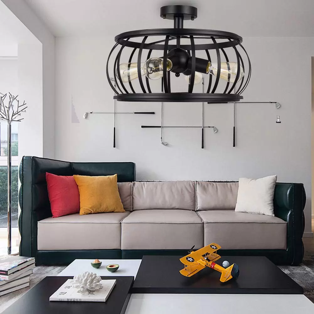 Vintage Ceiling Light 4*E27 Industrial Pendant Light in Black Lighting for Living Room Bedroom Cafe Bar Restaurant Entrance Hallway