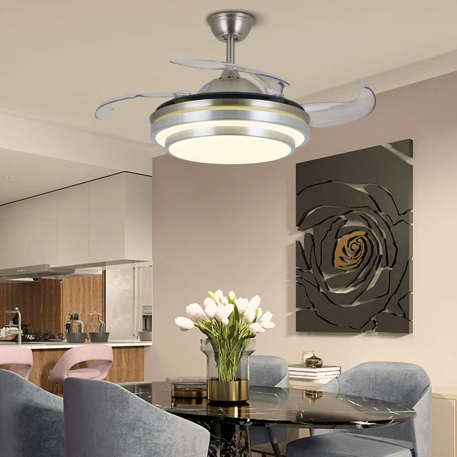 36" Ceiling Fan with Lighting Invisible Remote Control 4 Retractable Blade Fan for Dining Room 36" Ceiling Fan with Lighting Invisible Remote Control 4 Retractable Blade Fan for Dining Room