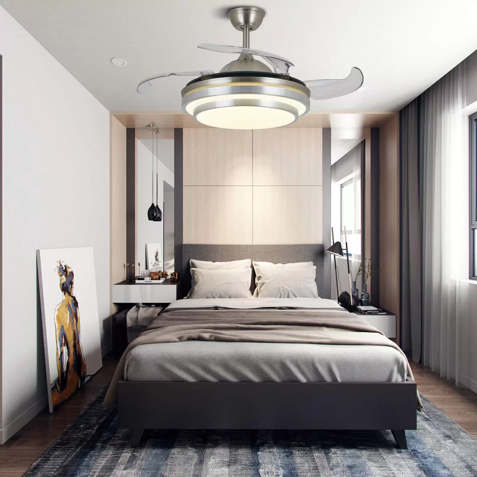 36" Ceiling Fan with Lighting Invisible Remote Control 4 Retractable Blade Fan for Dining Room 36" Ceiling Fan with Lighting Invisible Remote Control 4 Retractable Blade Fan for Dining Room