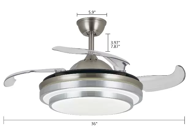 36" Ceiling Fan with Lighting Invisible Remote Control 4 Retractable Blade Fan for Dining Room