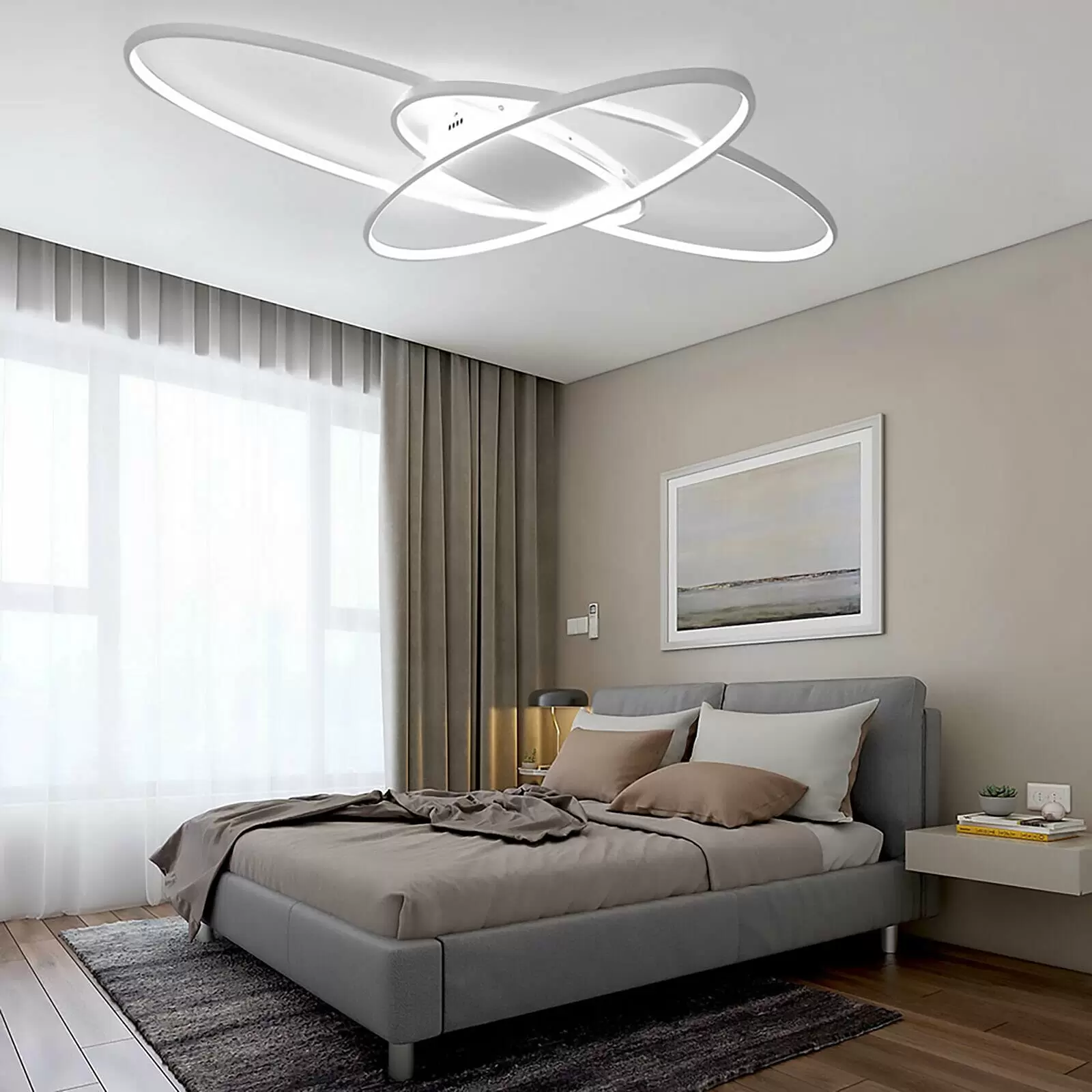 LED Ceiling Light for Bedroom - 95 x 65 cm - White - Dimmable with Remote Control