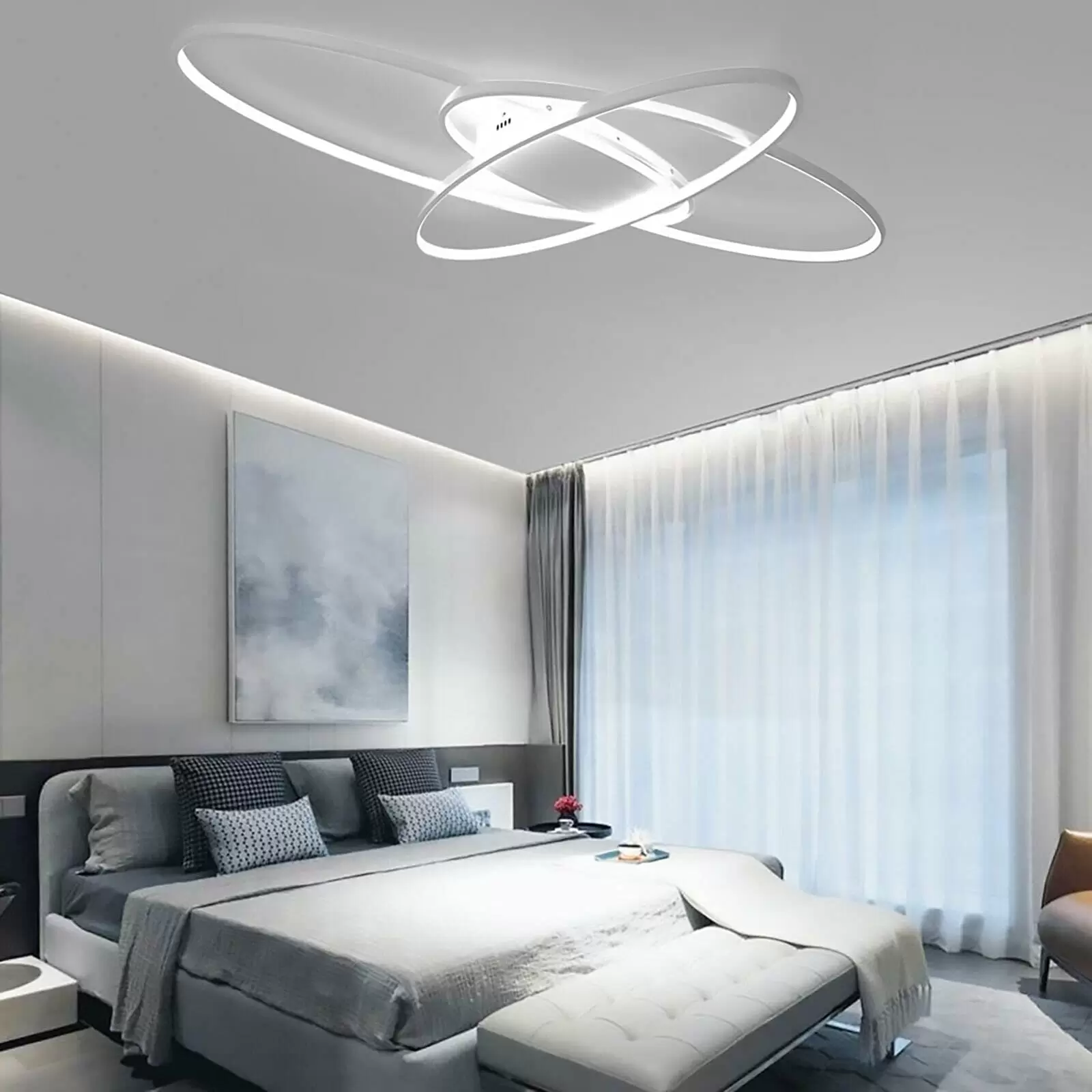 LED Ceiling Light for Bedroom - 95 x 65 cm - White - Dimmable with Remote Control