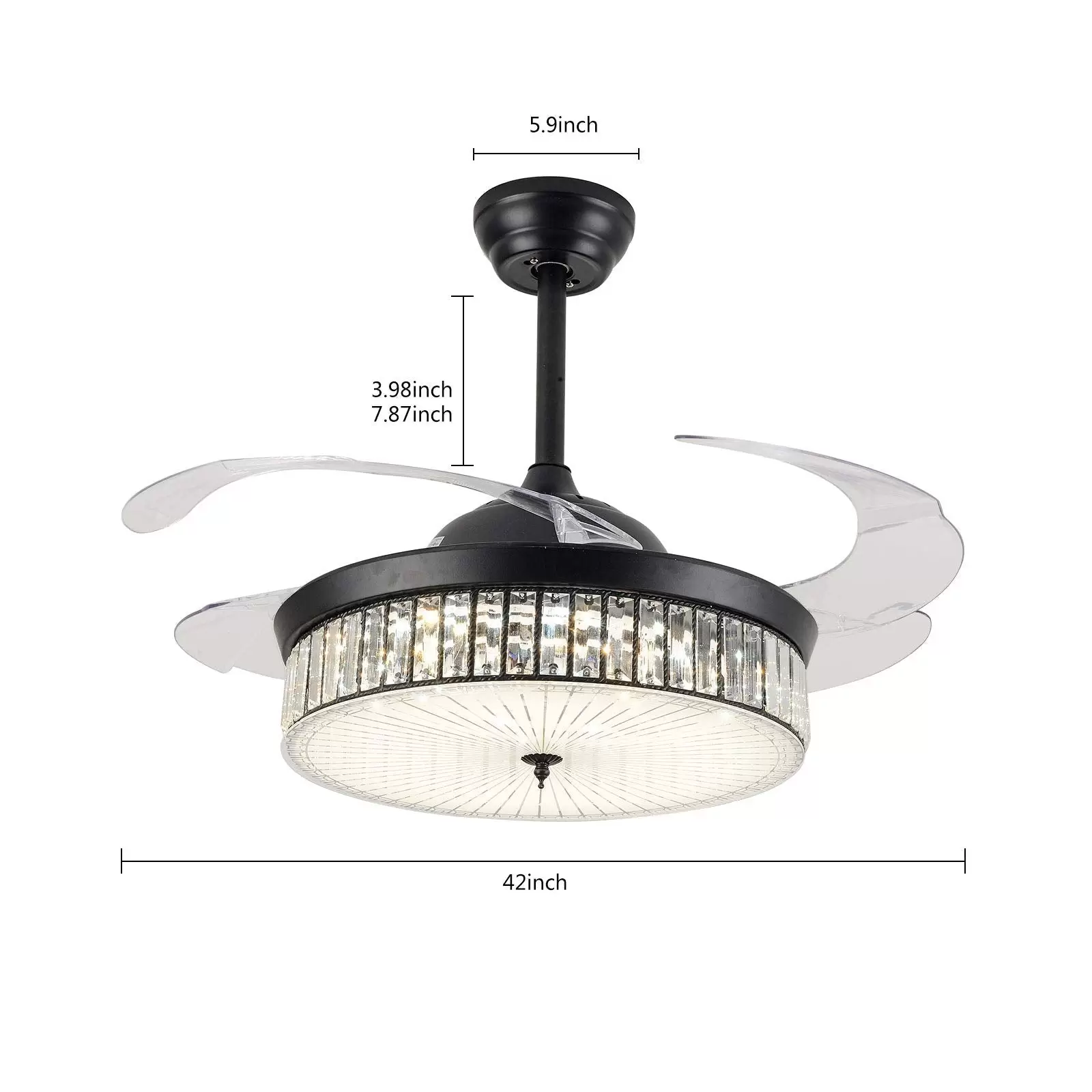 CNCEST 42 Inch Crystal Light Ceiling Fan Mute Remote Control LED Ceiling Fan Three Color Change Luxury Chandelier for Dining Room Bedroom