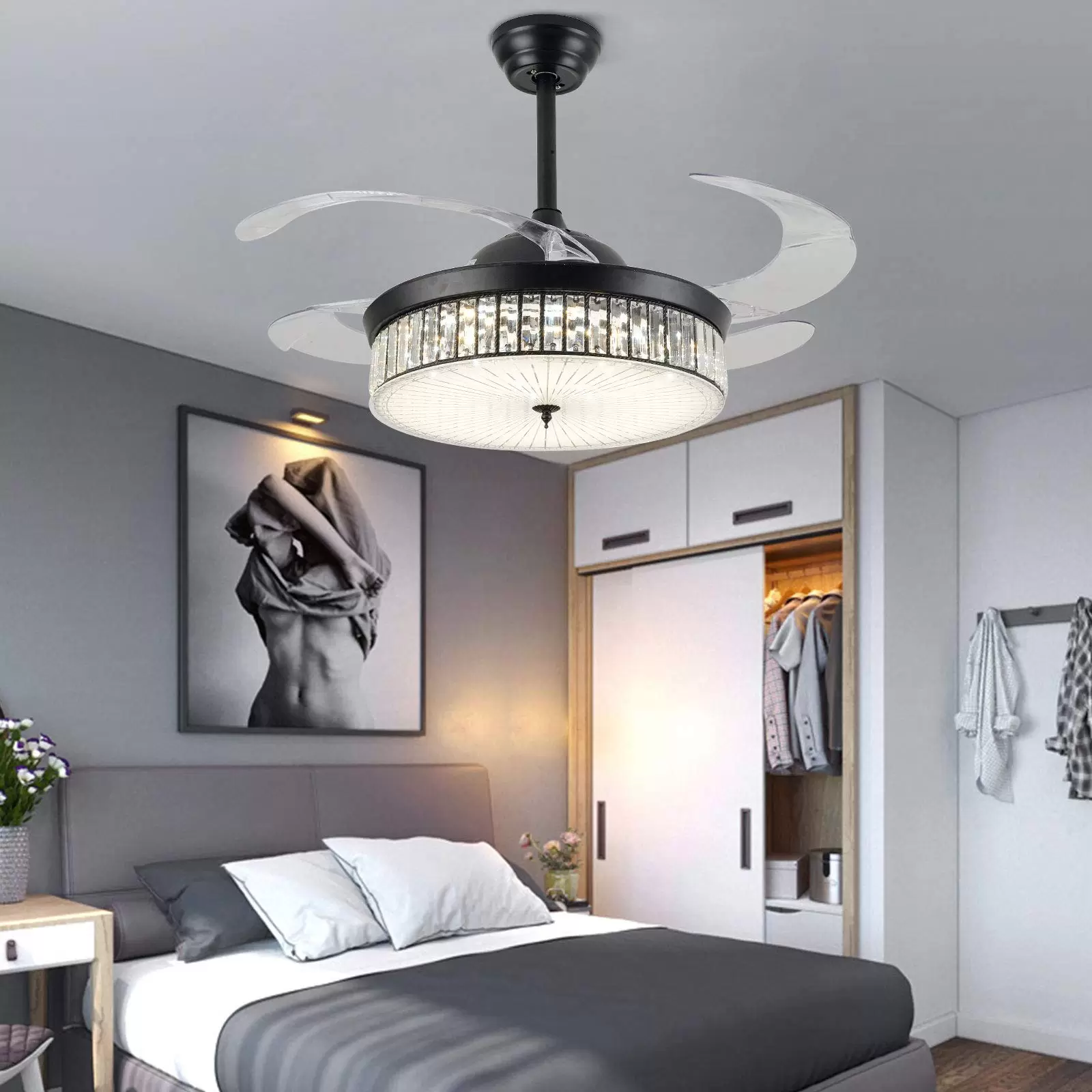 CNCEST 42 Inch Crystal Light Ceiling Fan Mute Remote Control LED Ceiling Fan Three Color Change Luxury Chandelier for Dining Room Bedroom CNCEST 42 Inch Crystal Light Ceiling Fan Mute Remote Control LED Ceiling Fan Three Color Change Luxury Chandelier for Dining Room Bedroom