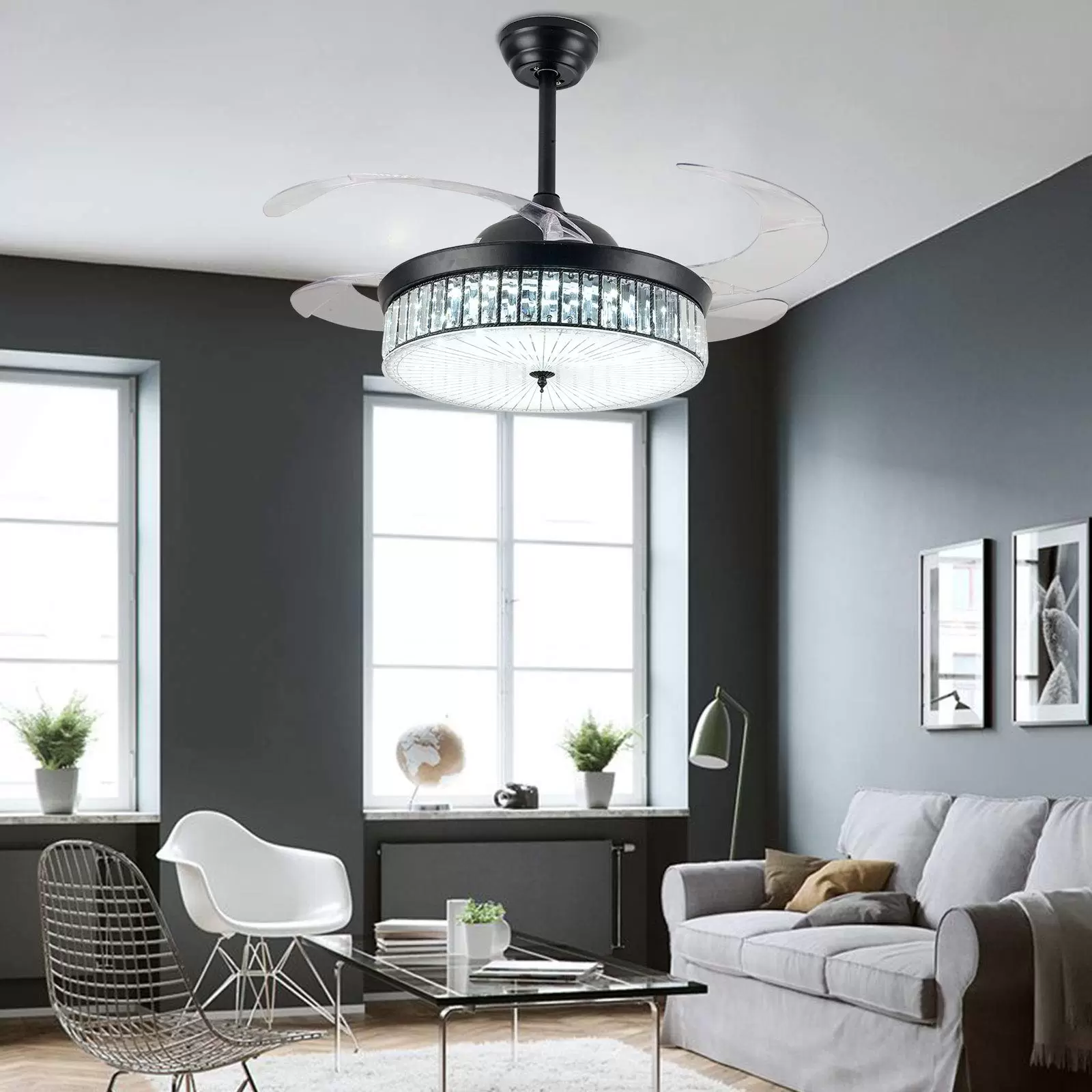 CNCEST 42 Inch Crystal Light Ceiling Fan Mute Remote Control LED Ceiling Fan Three Color Change Luxury Chandelier for Dining Room Bedroom CNCEST 42 Inch Crystal Light Ceiling Fan Mute Remote Control LED Ceiling Fan Three Color Change Luxury Chandelier for Dining Room Bedroom