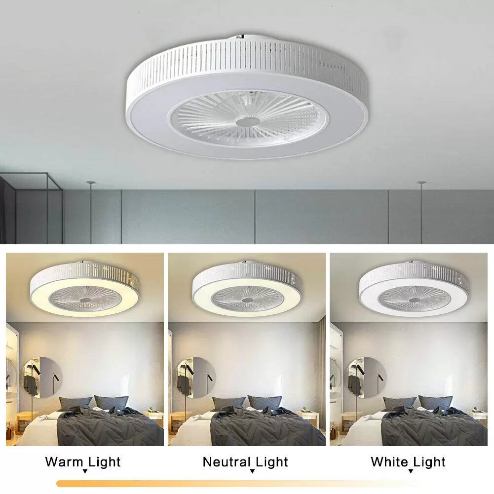 Ceiling Fan with LED Lighting 220V Adjustable Wind Speed Remote Control 32W Modern Lamp for Bedroom Office (Hollow)