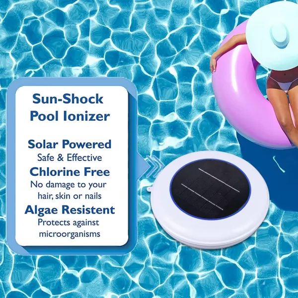 Solar Swimming Pool Ionizer, Silver, Swimming Pool Ionizer, with Cleaning Brush for Garden, Outdoor Pond