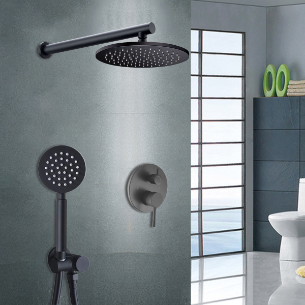 Matte Black Recessed Shower System with Two Spray Options 10" Overhead Shower and Hand Shower with High Quality Material Sturdy and Durable