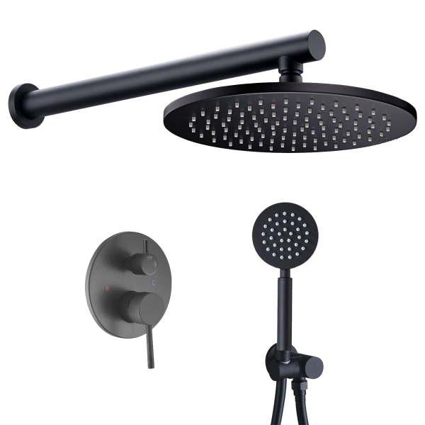 Matte Black Recessed Shower System with Two Spray Options 10" Overhead Shower and Hand Shower with High Quality Material Sturdy and Durable