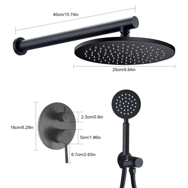 Matte Black Recessed Shower System with Two Spray Options 10" Overhead Shower and Hand Shower with High Quality Material Sturdy and Durable